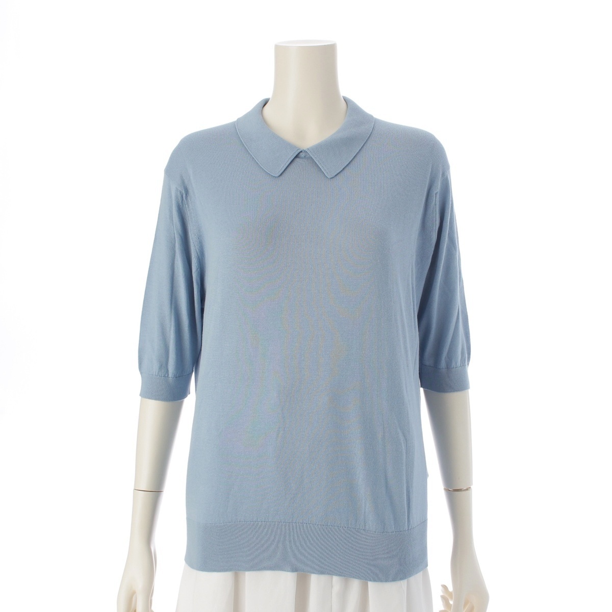 ジョンスメドレー コットン ボタンレス 七分袖 ポロシャツ ニット ライトブルー M【中古】拍卖