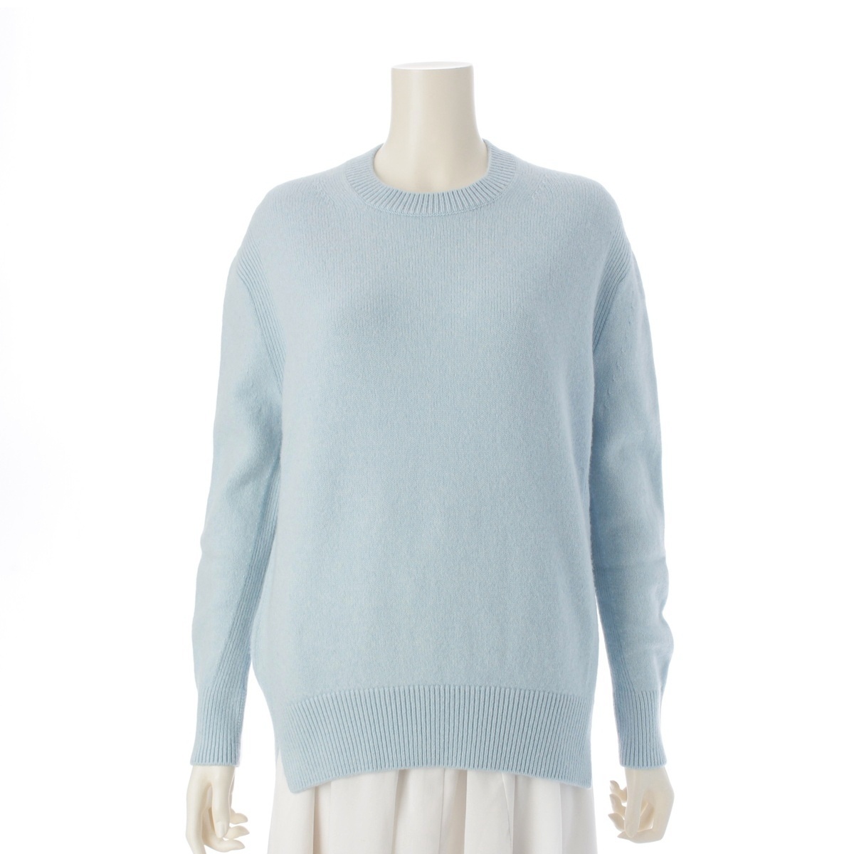 ドゥロワー 23AW FALL1 ウール カシミヤ 7G天竺編み クルーネック ニット 6513-106-1099 ライトブルー スカイブルー 1【中古】拍卖