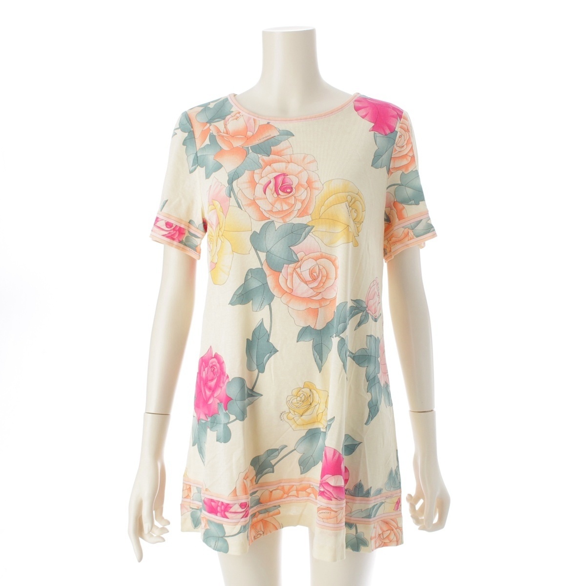 レオナール コットン フラワー 花柄 総柄 ワンピース 0349803 ベージュ 40【中古】拍卖