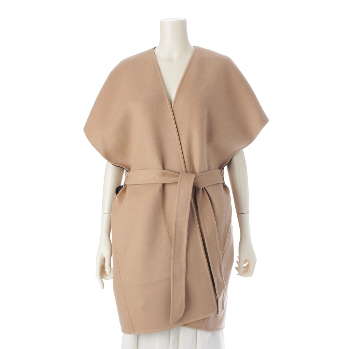 ドゥロワー 23AW ウール ベルト リバーシブル ジレ ノースリーブガウン Wフェイス ベスト 6522-299-0808 ブラック ベージュ 36【中古】拍卖