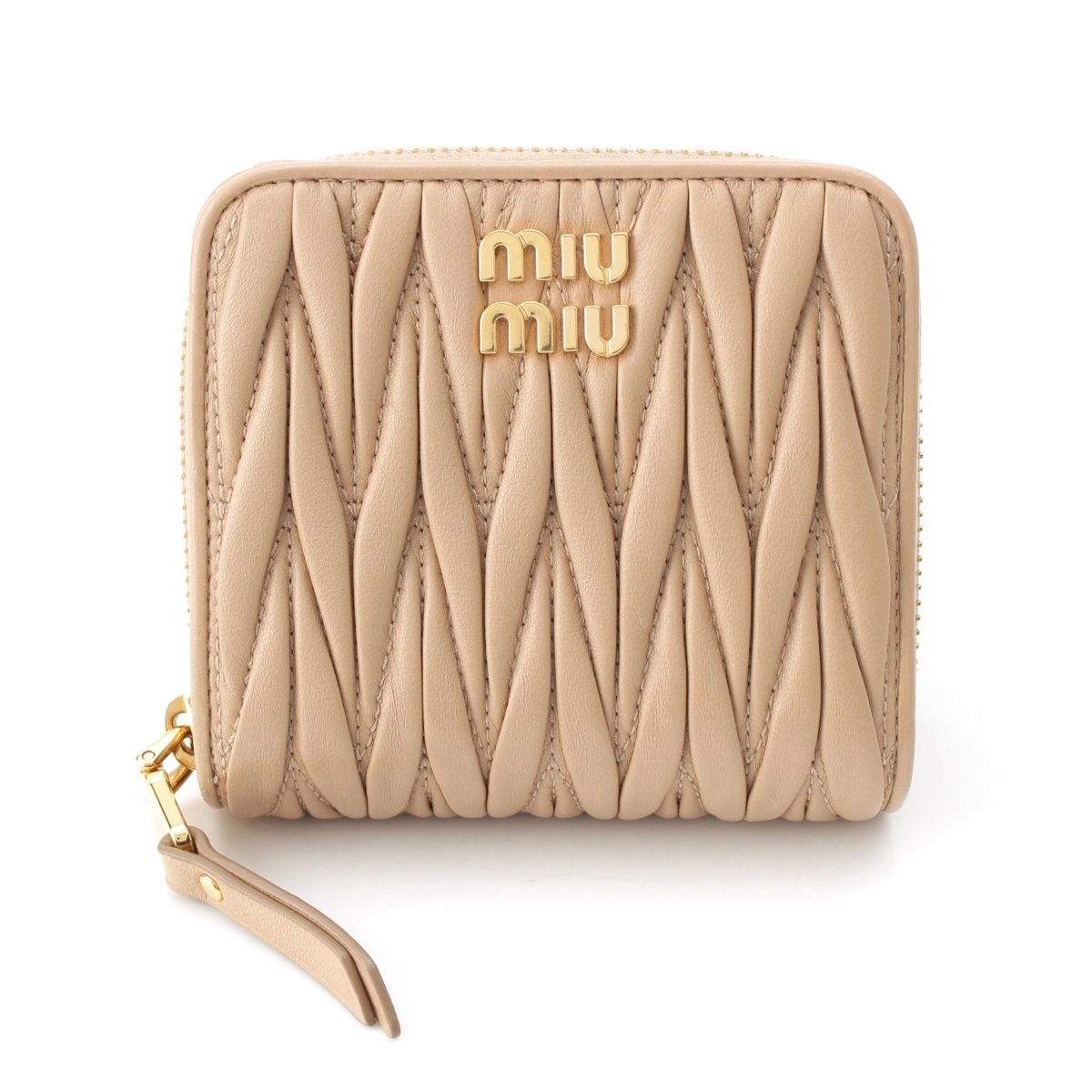 ミュウミュウ 5ML522 マテラッセ コンパクトウォレット 二つ折り財布 ベージュ【中古】拍卖