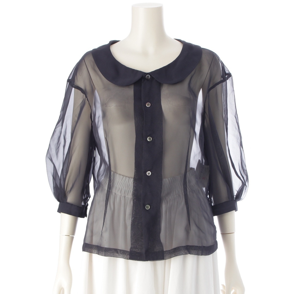 コムデギャルソン AD2019 丸襟 シースルー デザイン ブラウス RE-B017 ブラック S【中古】拍卖