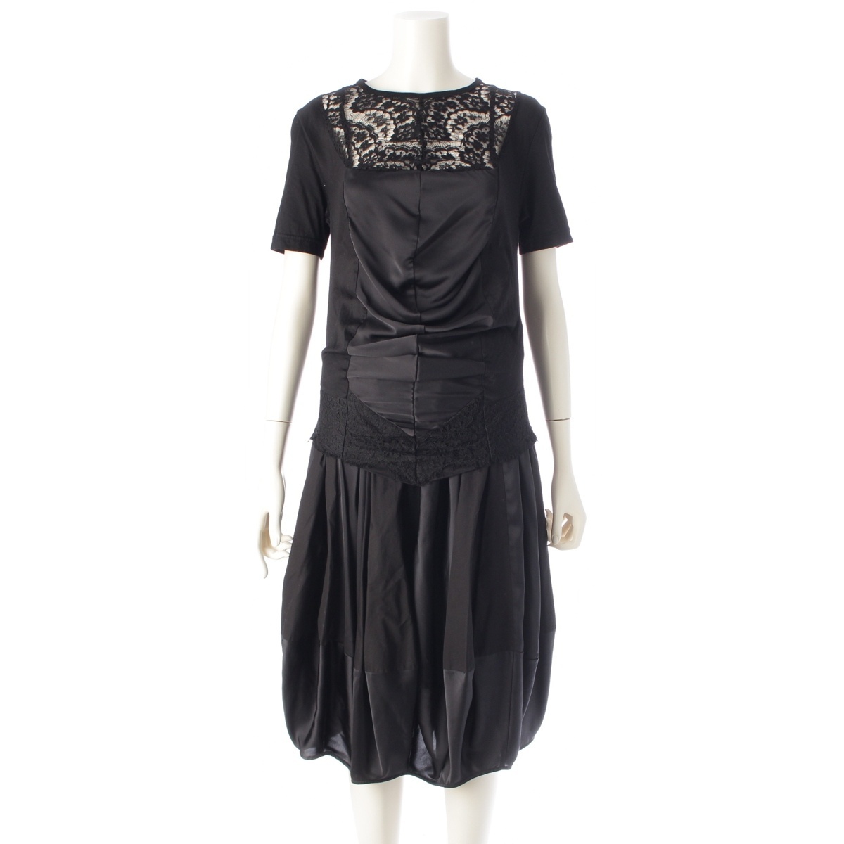 ジュンヤワタナベコムデギャルソン 09年 コットン レース 変形 ブラウス スカートセットアップ ブラック ‐【中古】拍卖