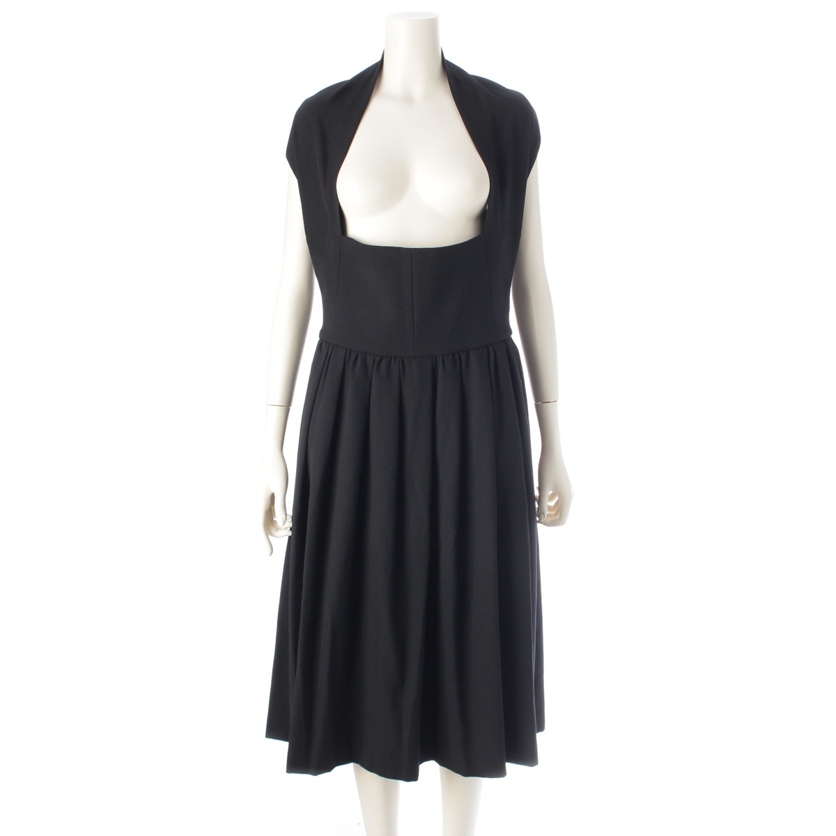 コムデギャルソン コムデギャルソン AD2024 コムコム ウール ノースリーブ フレア ワンピース RN-A02 ブラック XS【中古】拍卖