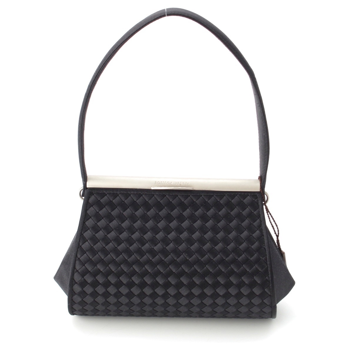 ボッテガヴェネタ イントレチャート サテン がま口 ハンドバッグ ブラック【中古】拍卖