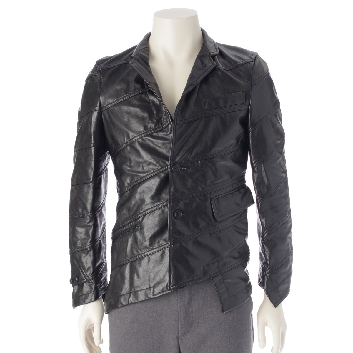 コムデギャルソンオムプリュス AD2015 フェイクレザー テーラードジャケット PP-J039 ブラック XS【中古】拍卖