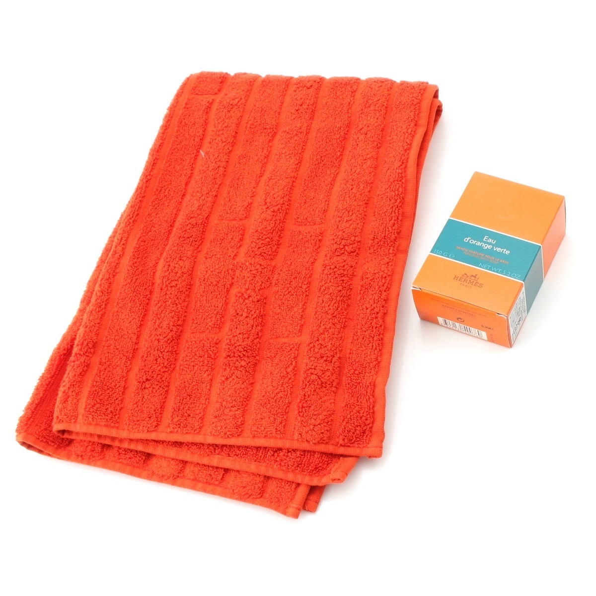エルメス コットン ステアーズ オードランジュヴェルト パフュームドバスソープ & タオル ホワイト オレンジ【中古】拍卖