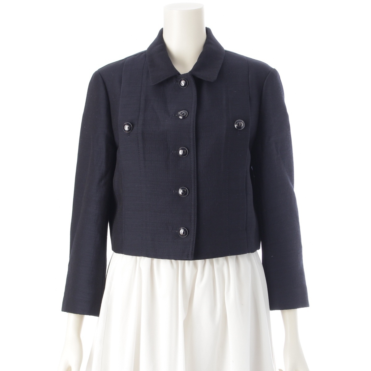 クリスチャンディオール 21年 シルク ウール CDロゴボタン オブリーク裏地 クロップド テーラードジャケット 141V38A1304 42【中古】拍卖