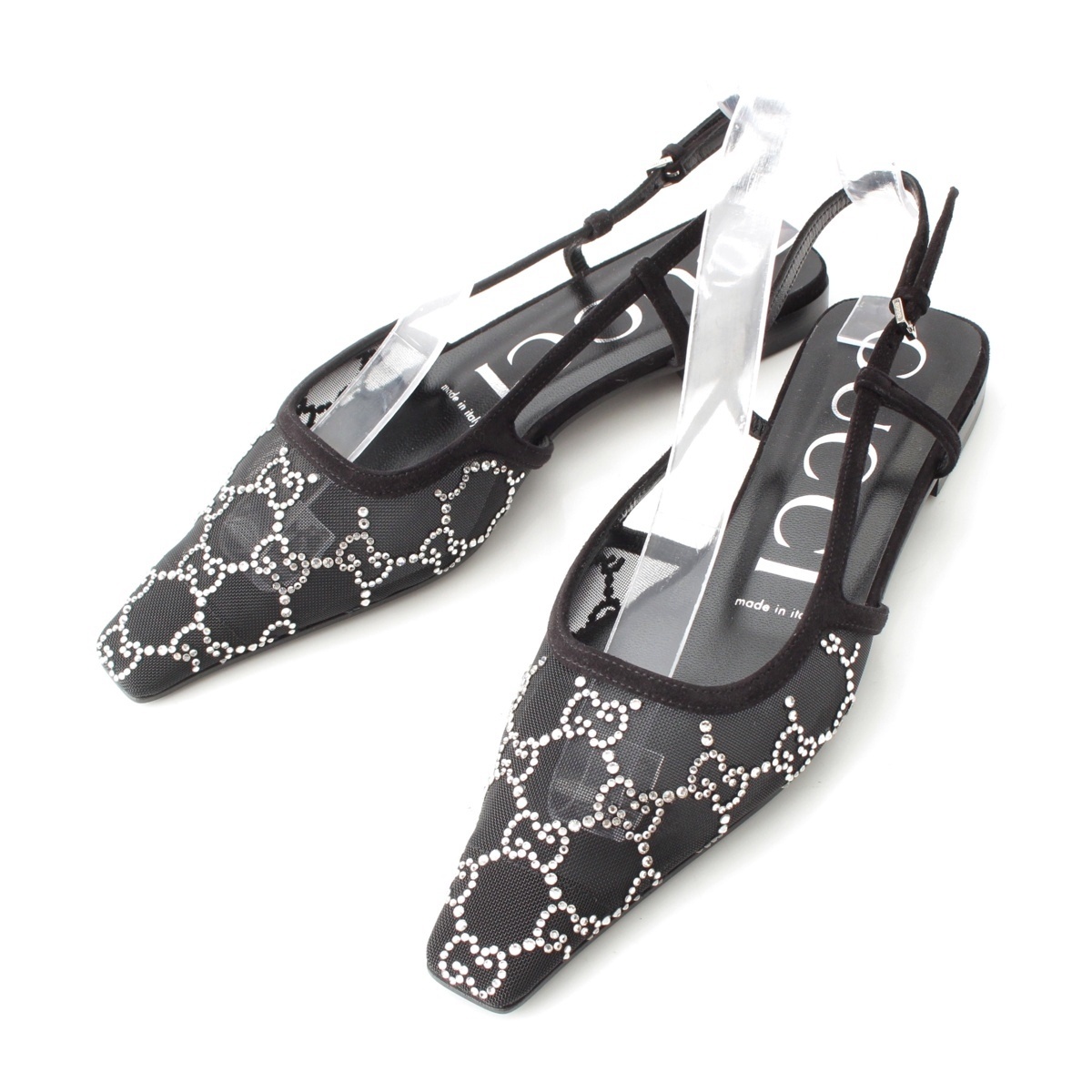 グッチ GGクリスタル スリングバック ポインテッドトゥ パンプス 771662 F13A0 1000 ブラック 36【中古】拍卖