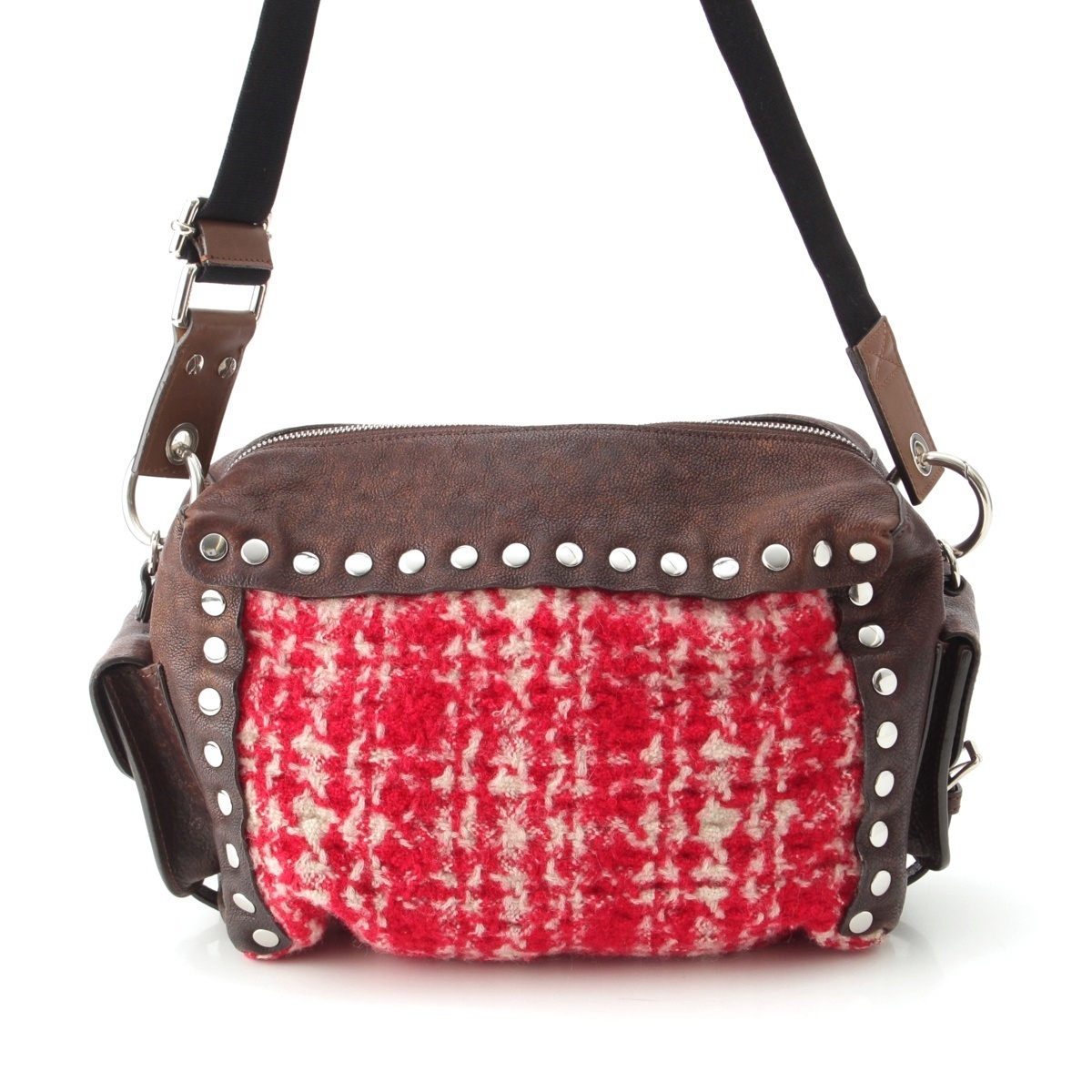 マルニ WINTER EDITION 2010 レザー ニット 切替デザイン ショルダーバッグ ブラウン×レッド【中古】拍卖