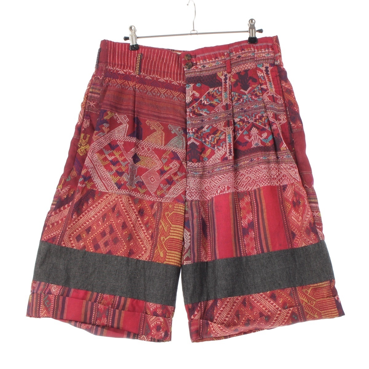 コムデギャルソンオムプリュス AD1991 ポリエステル エスニック柄 ショートパンツ PP-11023S レッド S【中古】拍卖