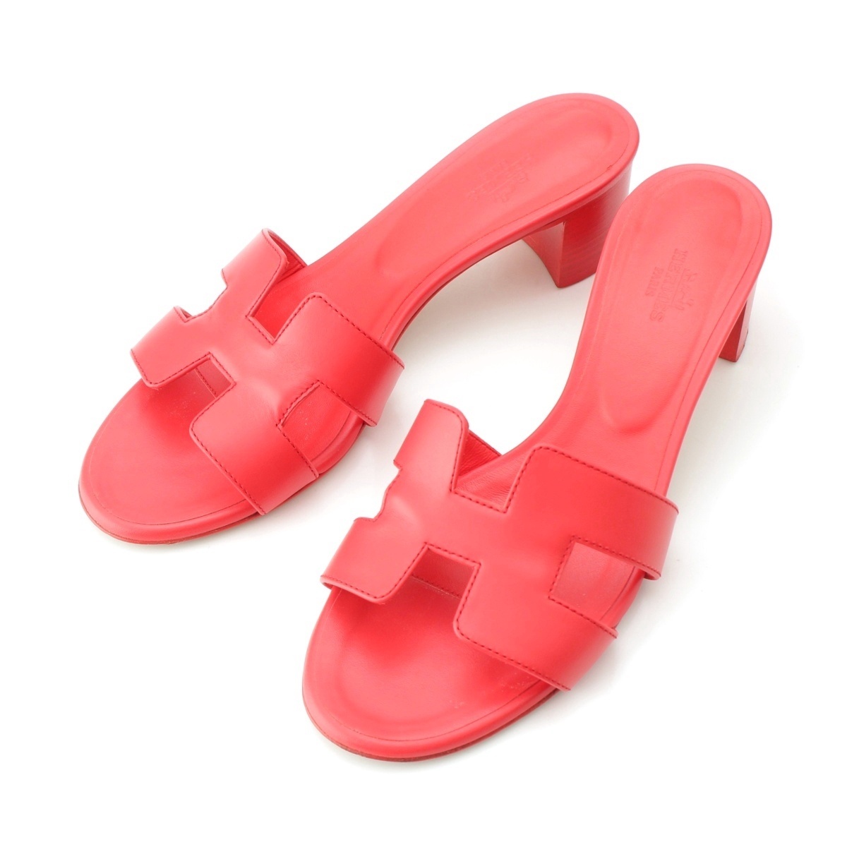 エルメス オアジス レザー Hモチーフ サンダル レッド 38【中古】拍卖
