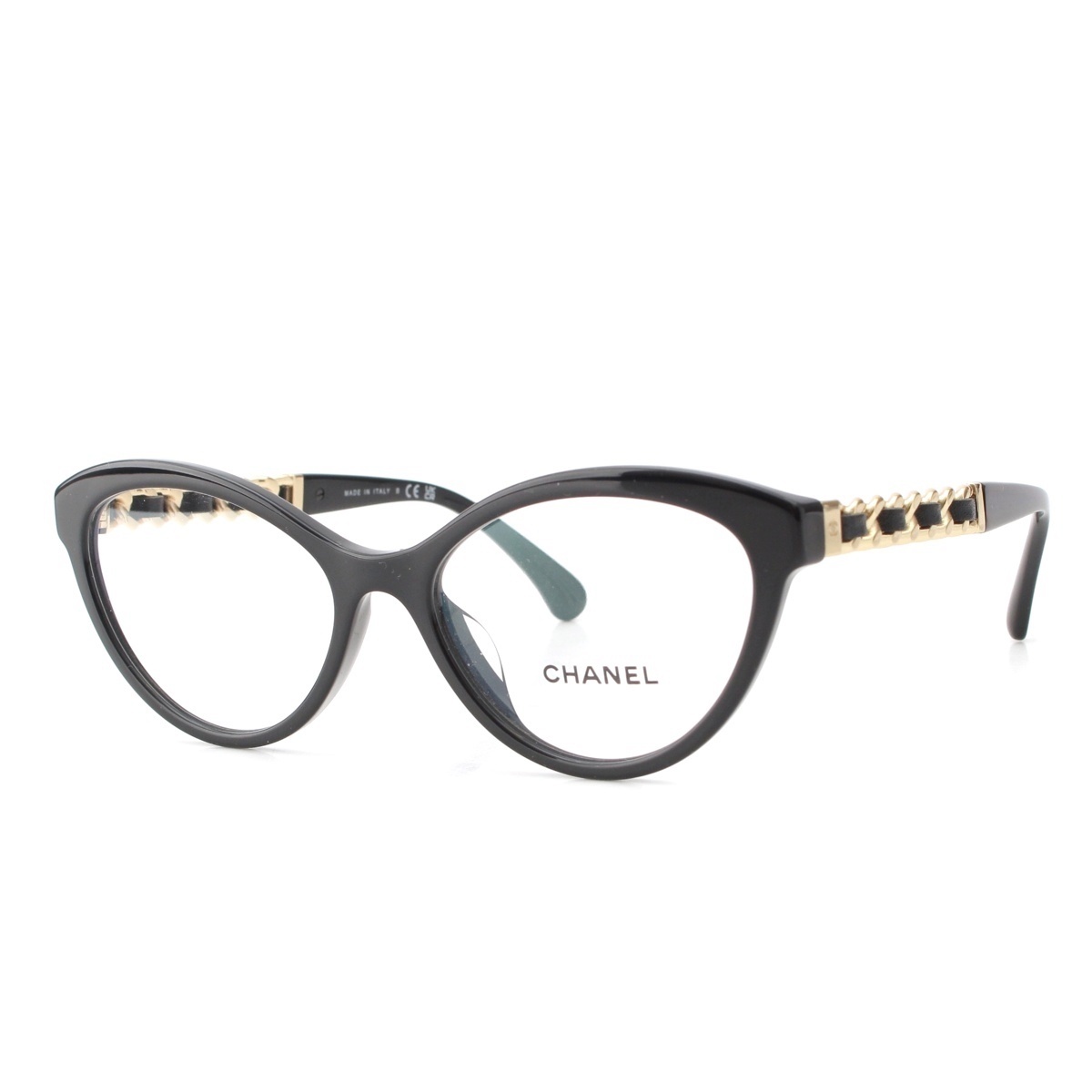 シャネル レザー キャットアイ チェーン サングラス 3428-Q ブラック 55□17 140【中古】拍卖