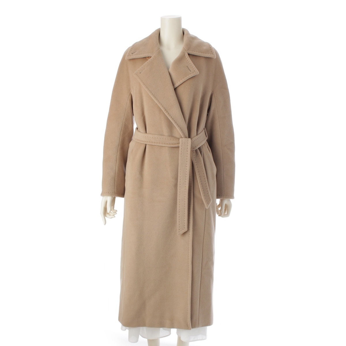 マックスマーラ マニュエラ ウール カシミヤ ラップ ベルト ロング コート ベージュ 38【中古】拍卖