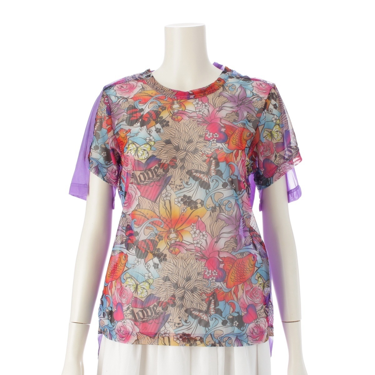 コムデギャルソン AD2018 イラスト プリント シースルー 半袖 カットソー GC-T028 パープル系 M【中古】拍卖