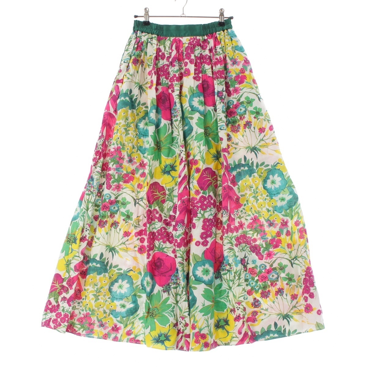 ドゥロワー リネン フラワープリント ギャザー ロング スカート 6524-299-1309 マルチカラー 36【中古】拍卖