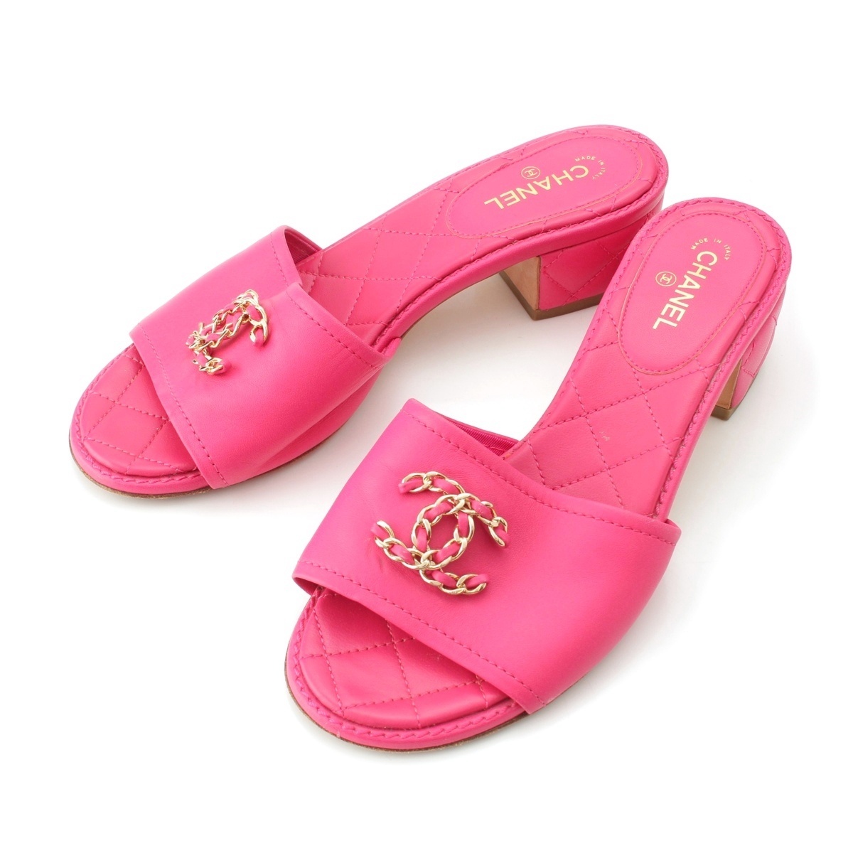 シャネル 16C レザー 19 マトラッセ ココマーク サンダル G31461 ピンク 36C【中古】拍卖