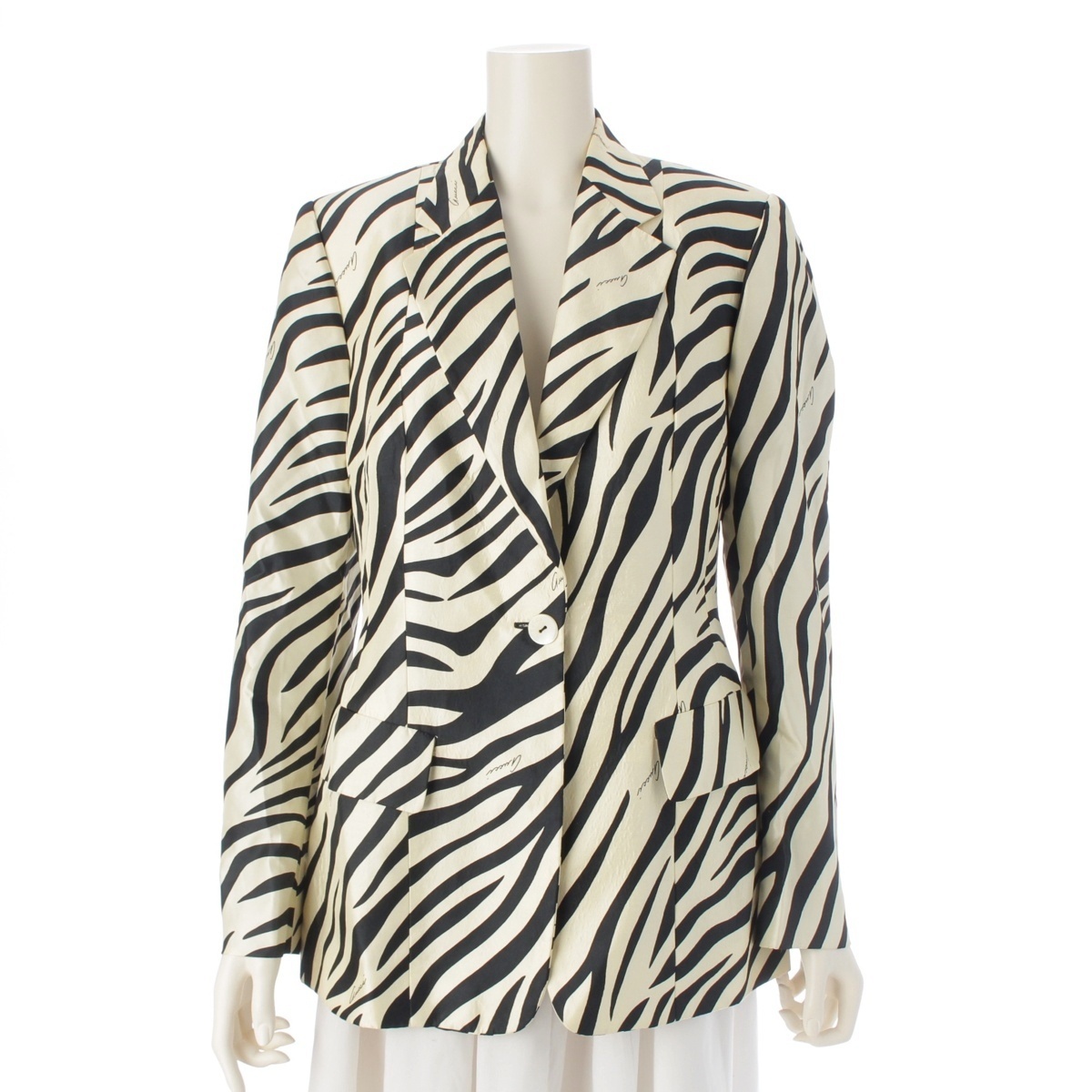 グッチ 1996年 トムフォード期 ゼブラ柄 ロゴ ジェルボタン テーラードジャケット アイボリー ブラック 42【中古】拍卖