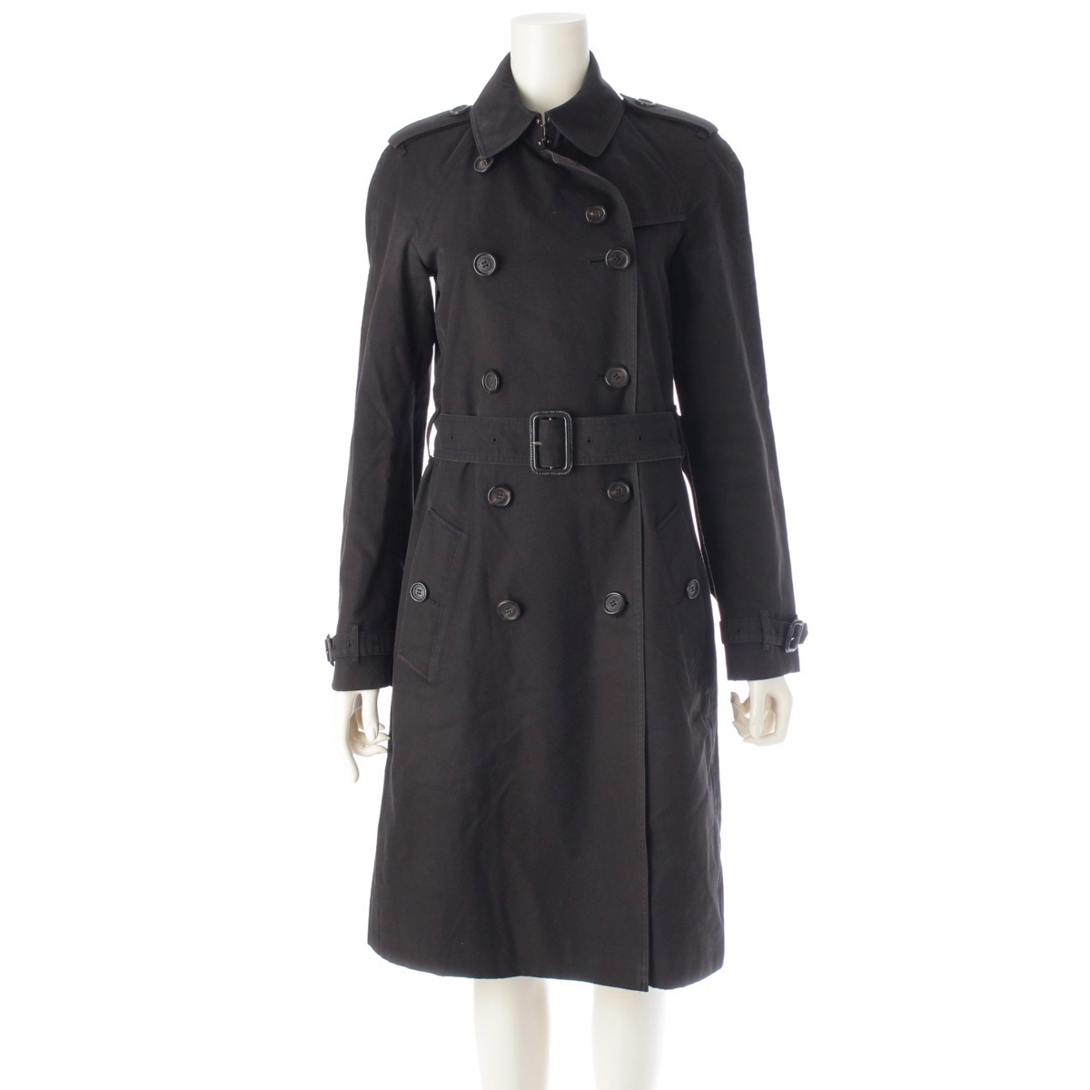 バーバリー エスタブリッシュド コットン ベルト付き トレンチコート ブラック 38【中古】拍卖