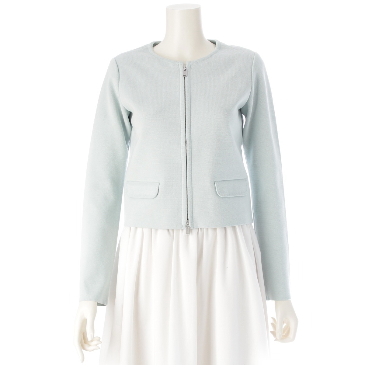 フォクシー Knit Jacket Urban Standard ニット ジップアップ クロップド ノーカラージャケット 38054 ミントグリーン 38【中古】拍卖