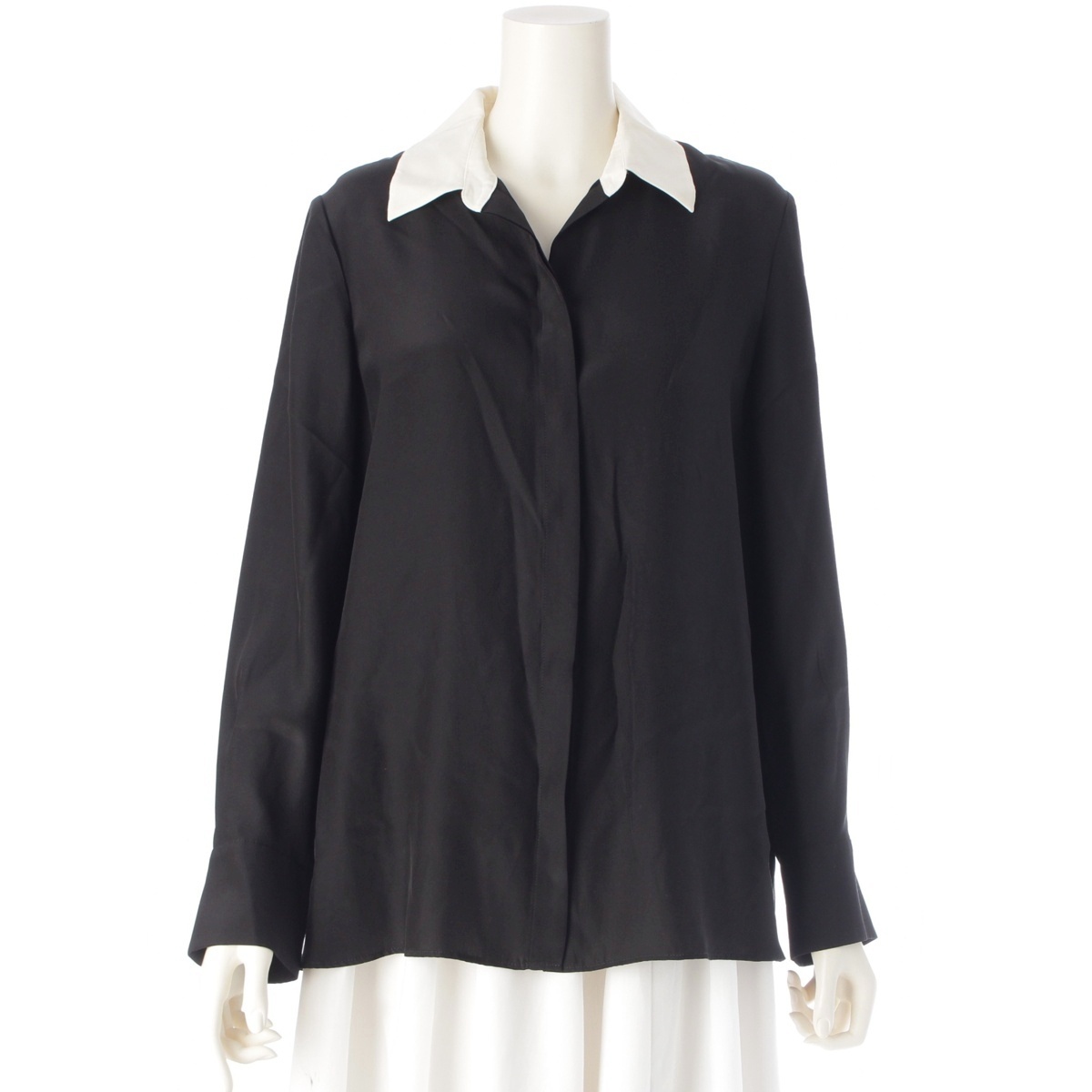 フォクシー 20年 シルク 袖刺繍 ブラウス 40846 ブラック×ホワイト 40【中古】拍卖