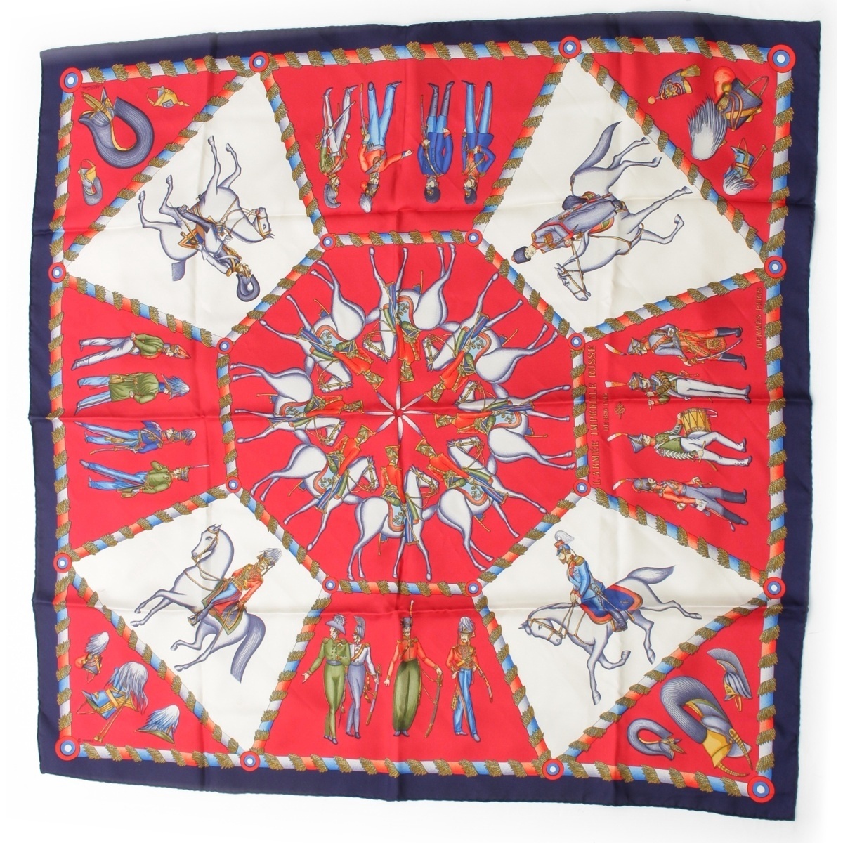 エルメス カレ90 L'ARMEE IMPERIALE RUSSE ロシア軍事博物館 シルク スカーフ レッド【中古】拍卖