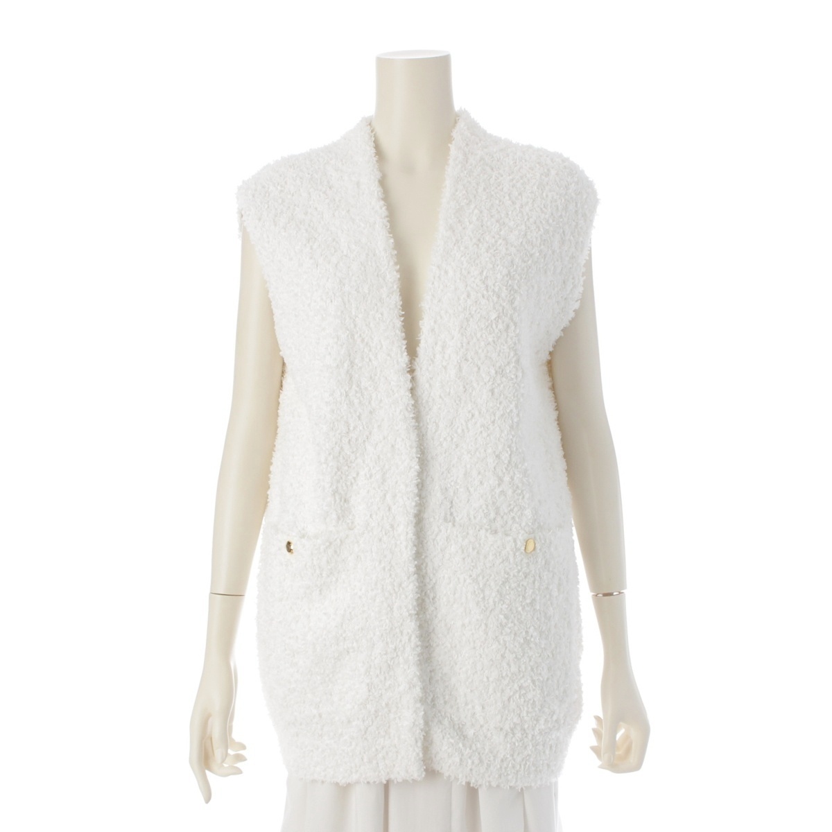 ドゥロワー 23年 SPRING 5G天竺編み 金ボタン ニット ジレ ベスト 6515-199-0567 ホワイト【中古】拍卖