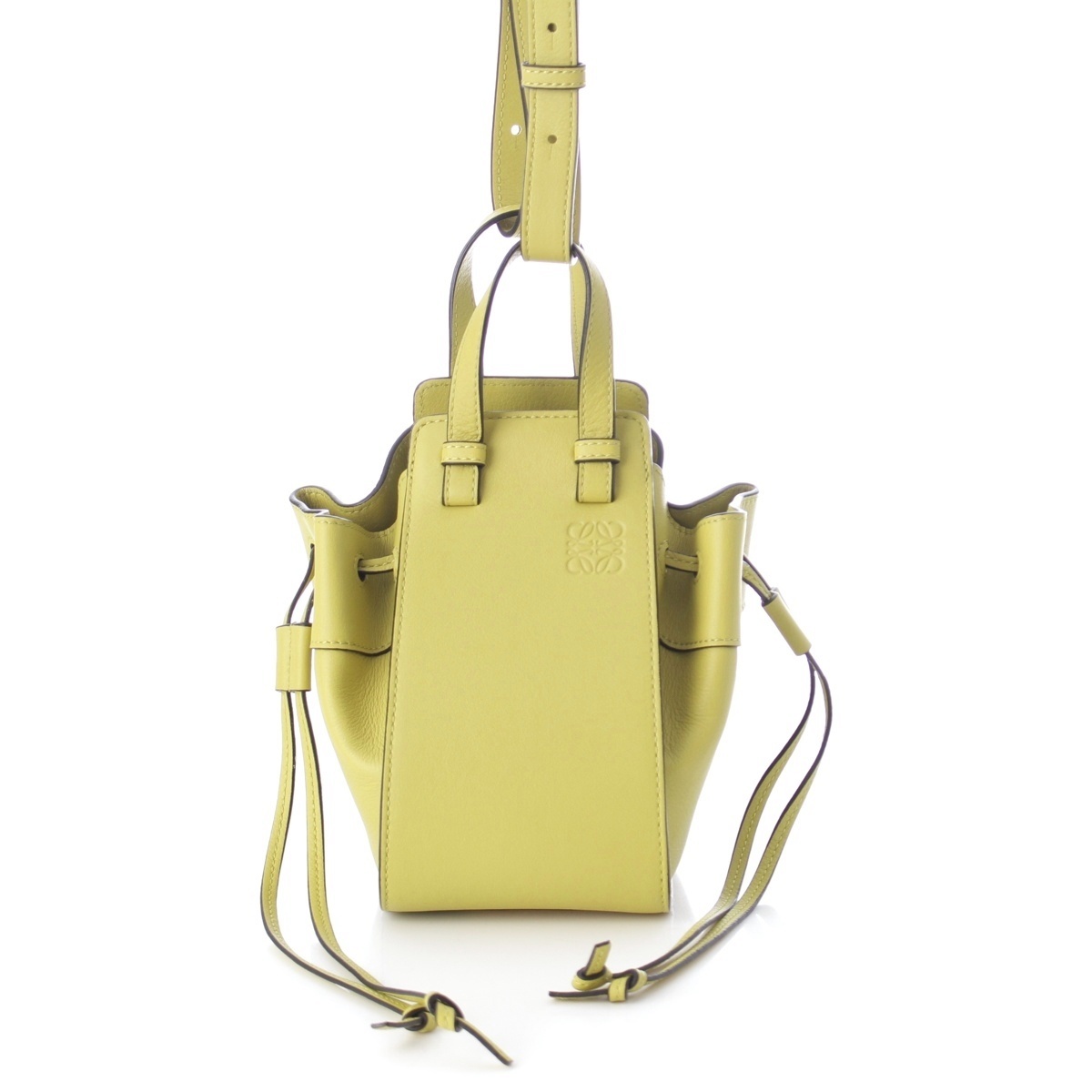 ロエベ ハンモック ミニ カーフレザー コットン ドローストリング ゴールド金具 2WAY ショルダー ハンドバッグ 314.30.V07 ライム【中古】拍卖