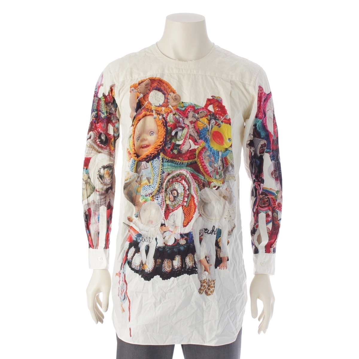 コムデギャルソンオムプリュス AD2017 Artwork by Mona Luison コットン アートプリントノーカラーロング 長袖シャツ ホワイト XS【中古】拍卖