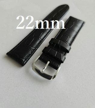 22ミリ 22mm 高級スイス製 本革 時計ベルト 黒 クロコ型押し拍卖