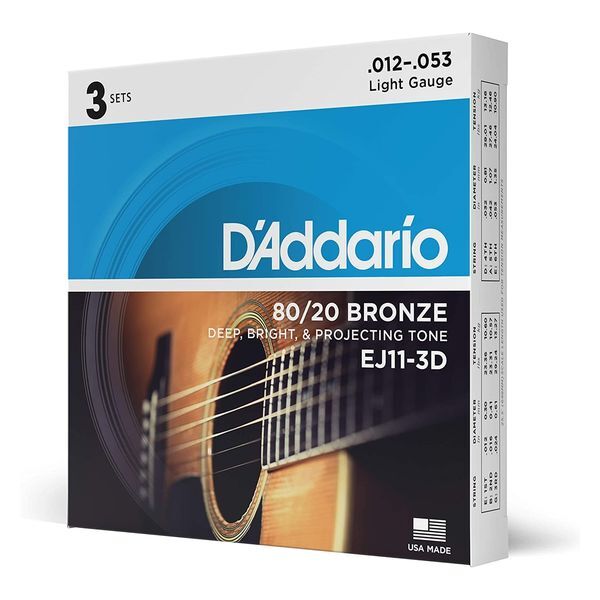 【アコースティックギター弦 3セット】 ダダリオ D'Addario EJ11-3D Light 12-53 80/20 BRONZE 3セットパック お買い得 正規品拍卖