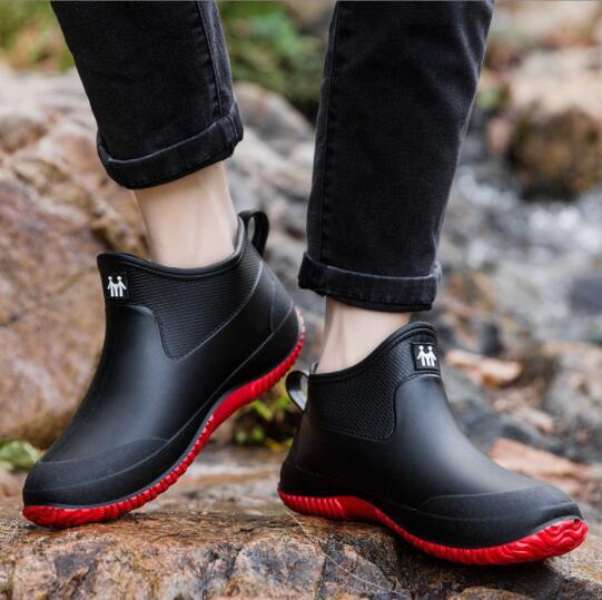 新作レインシューズ レインブーツ 完全防水 滑り止め 男女兼用 ショートブーツ ボアインナー無し タイプ レッド23cm拍卖