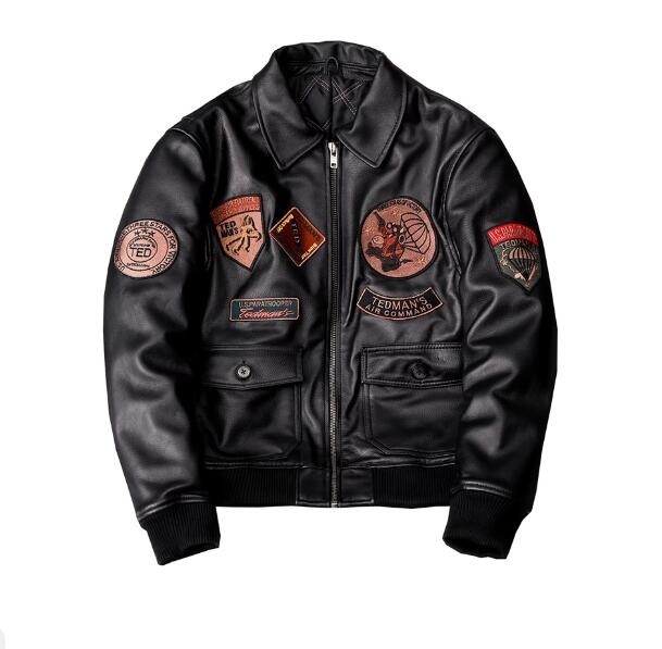 新作高品質/綺麗フライトジャケット レザージャケット 羊革ライダースジャケット革ジャン カウハイド メンズファッション刺繍 バイクレザー拍卖