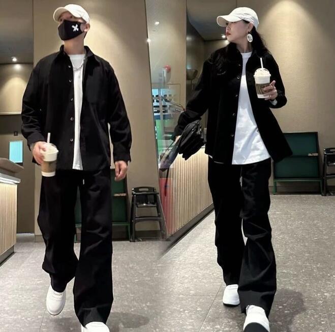 新作メンズ セットアップ シャツ+ズボン 2点セット 上下セット スポーツウエア 無地 シンプル 大きいサイズ 長袖 春秋 (2色M-4XL)拍卖