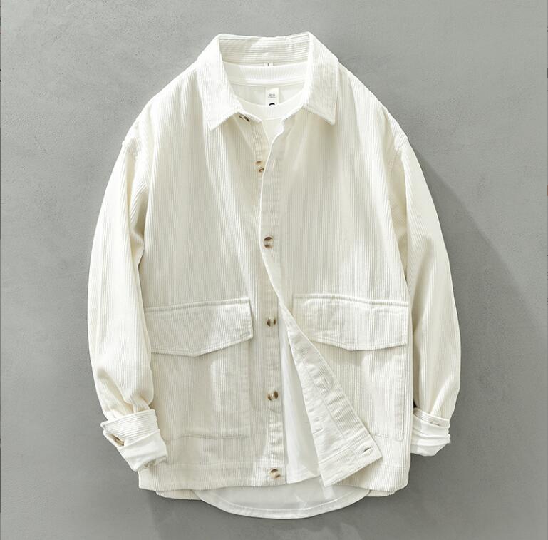 新作 カジュアルジャケット 新品メンズ トップス コーデュロイ ジャンパー ブルゾン ワークジャケット カーゴ白 M拍卖
