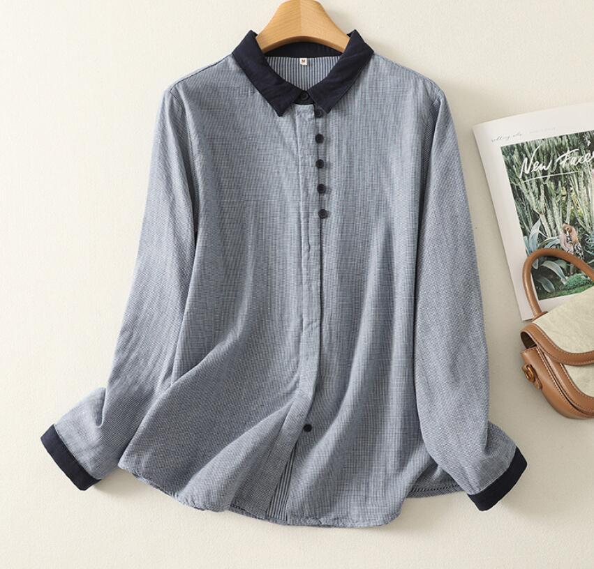 新作ワイシャツ フリーサイズ チュニック トップス 綿100% ダブルガーゼ ナチュラル 通気性肌触り抜群 千鳥格拍卖
