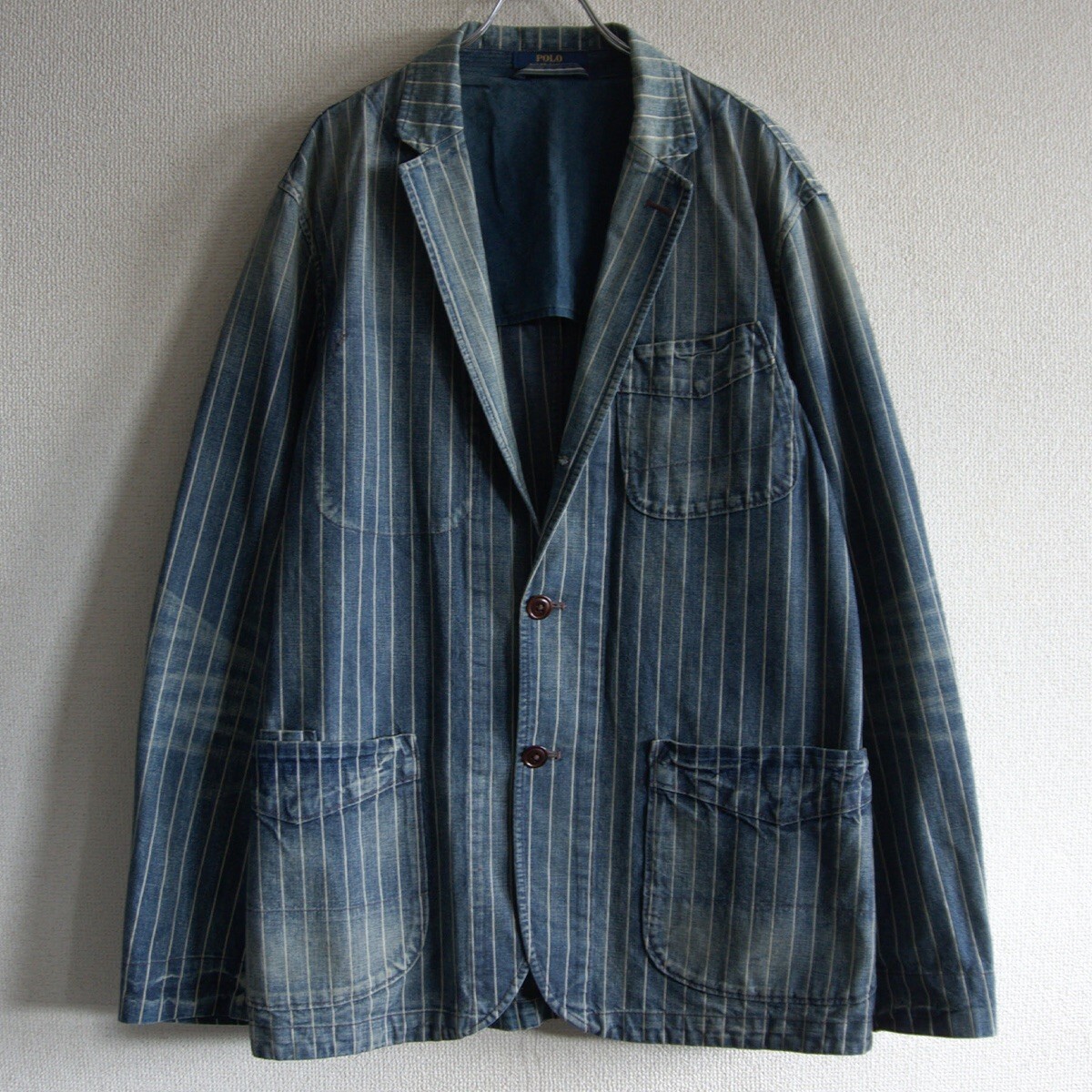 【美品】POLO RALPH LAUREN【INDIGO STRIPE SPORTSCOAT】L ストライプ ジャケット スポーツコート ポロラルフローレン 25100081拍卖