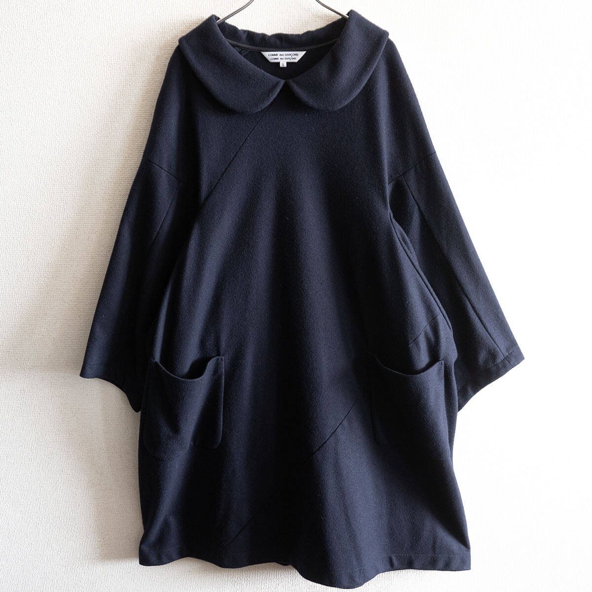 【美品】COMME des GARCONS【丸襟 ウール ワンピース】S ダークネイビー コムコム コムデギャルソン 25100399拍卖