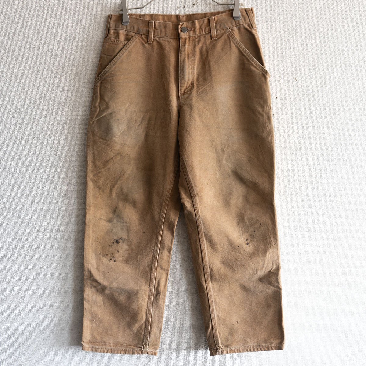【雰囲気抜群】Carhartt【ダブルニー ペインターパンツ】32×30 ブラウン ダック カーハート 古着 25100424拍卖