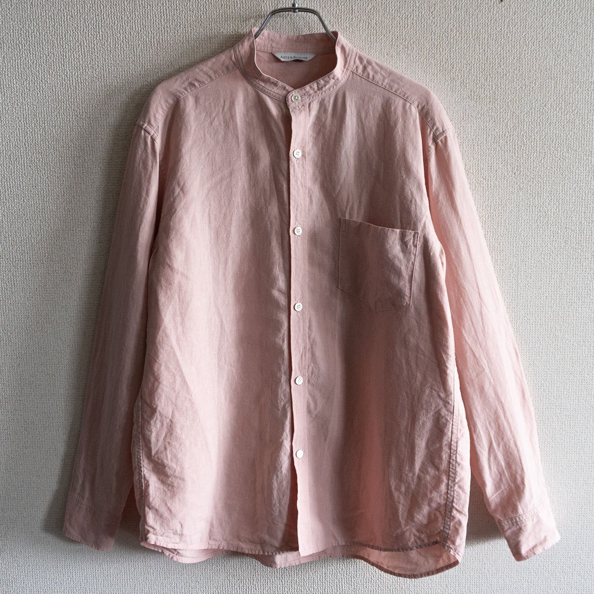 【美品】 ARTS&SCIENCE 【バンドカラー シャツ】2 ピンク リネン アーツアンドサイエンス 25100680拍卖