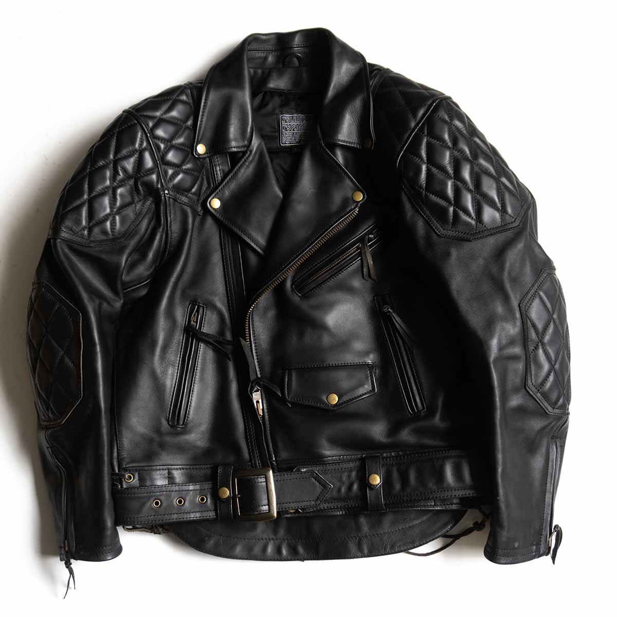 【雰囲気抜群】KADOYA【EVO パデット ダブルライダースジャケット】LL レザー ブラック カドヤ 25100924拍卖