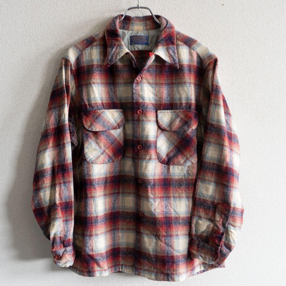 【雰囲気抜群】PENDLETON【70s オンブレ シャドー チェック シャツ】L オープンカラー ボックスシルエット ペンドルトン 25100963拍卖