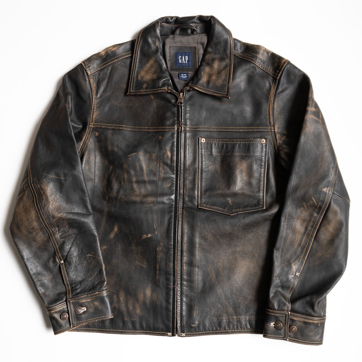 【美品】OLD GAP【エイジング加工 レザー ジャケット】 XL ブラック ギャップ 古着 25101050拍卖