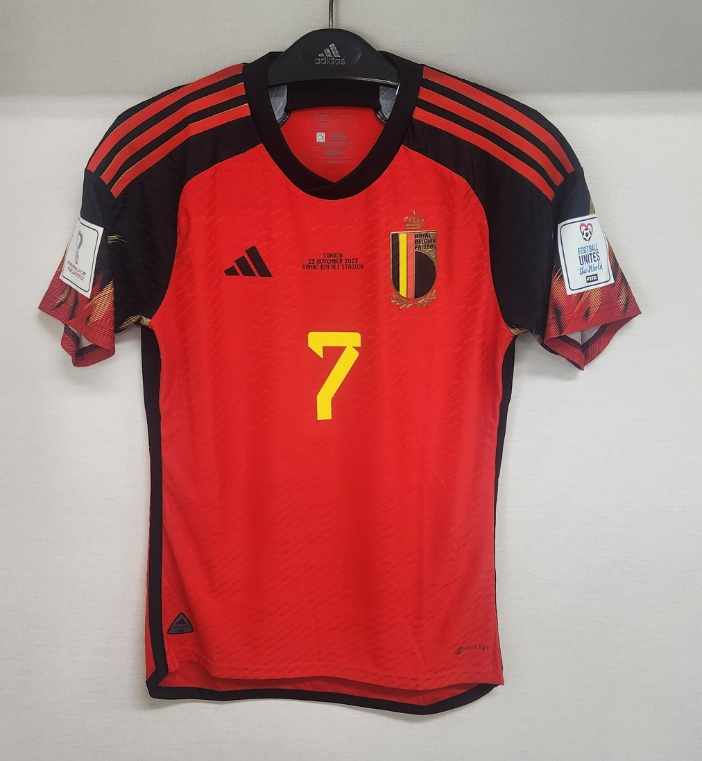 22W杯 ベルギー BELGIUM(H)#7 ケヴィン・デ・ブライネ De Bruyne 選手用半袖 KBVB 2022WC カナダ 仕様 JASPO XL拍卖