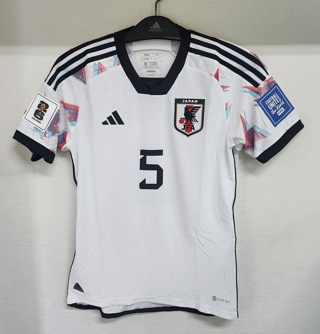 22-23日本代表 JFA(A)#5 守田 英正 選手用半袖 adidas正規 26W杯予選仕様 Jaspo L拍卖