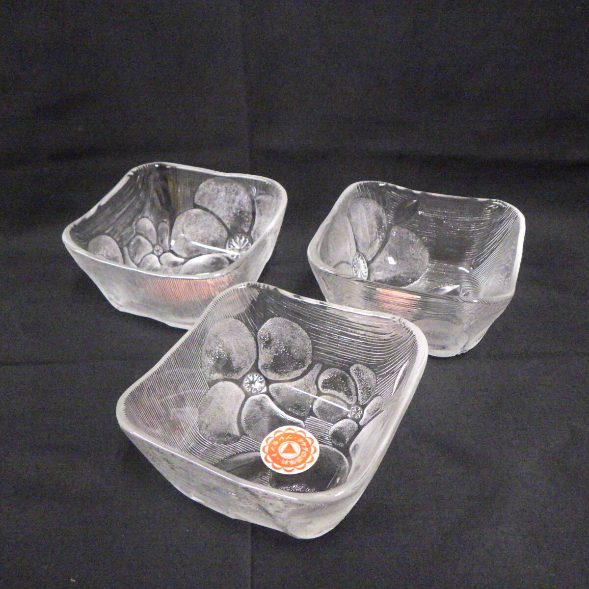 昭和 レトロ 角ガラス鉢 小鉢 3個セット拍卖