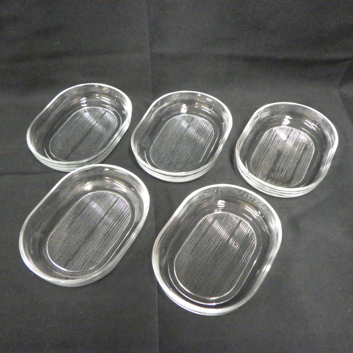 昭和 レトロ ストライプ 楕円 ガラス 小皿 5個セット拍卖