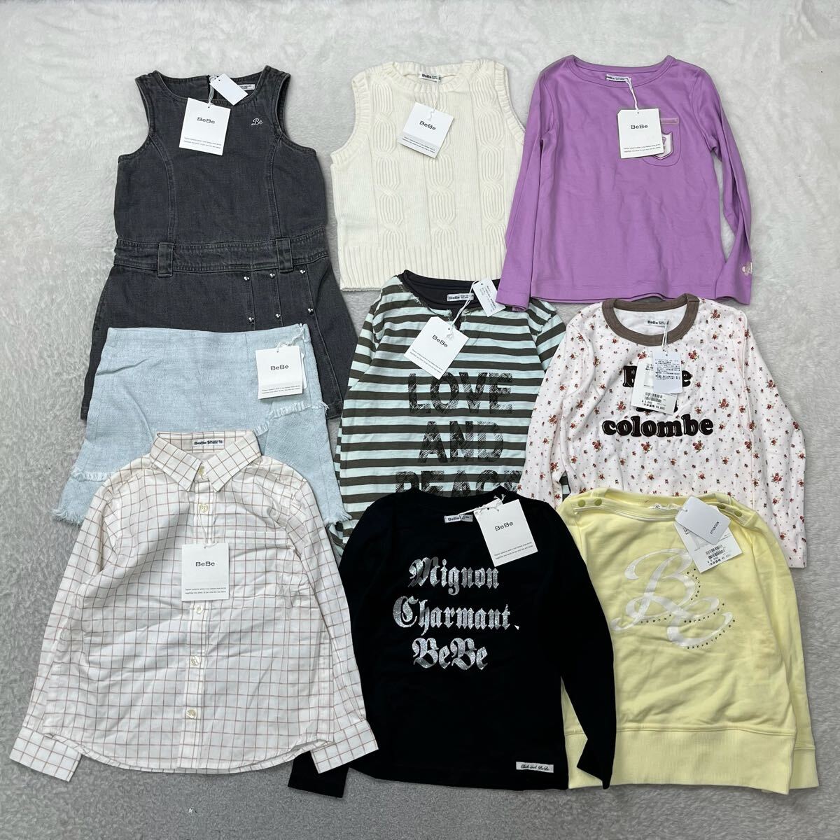 新品タグ付き BeBe べべ kids wear まとめ 9点セット 女の子 110 ボーダー 長袖 カットソー スカート シャツ拍卖