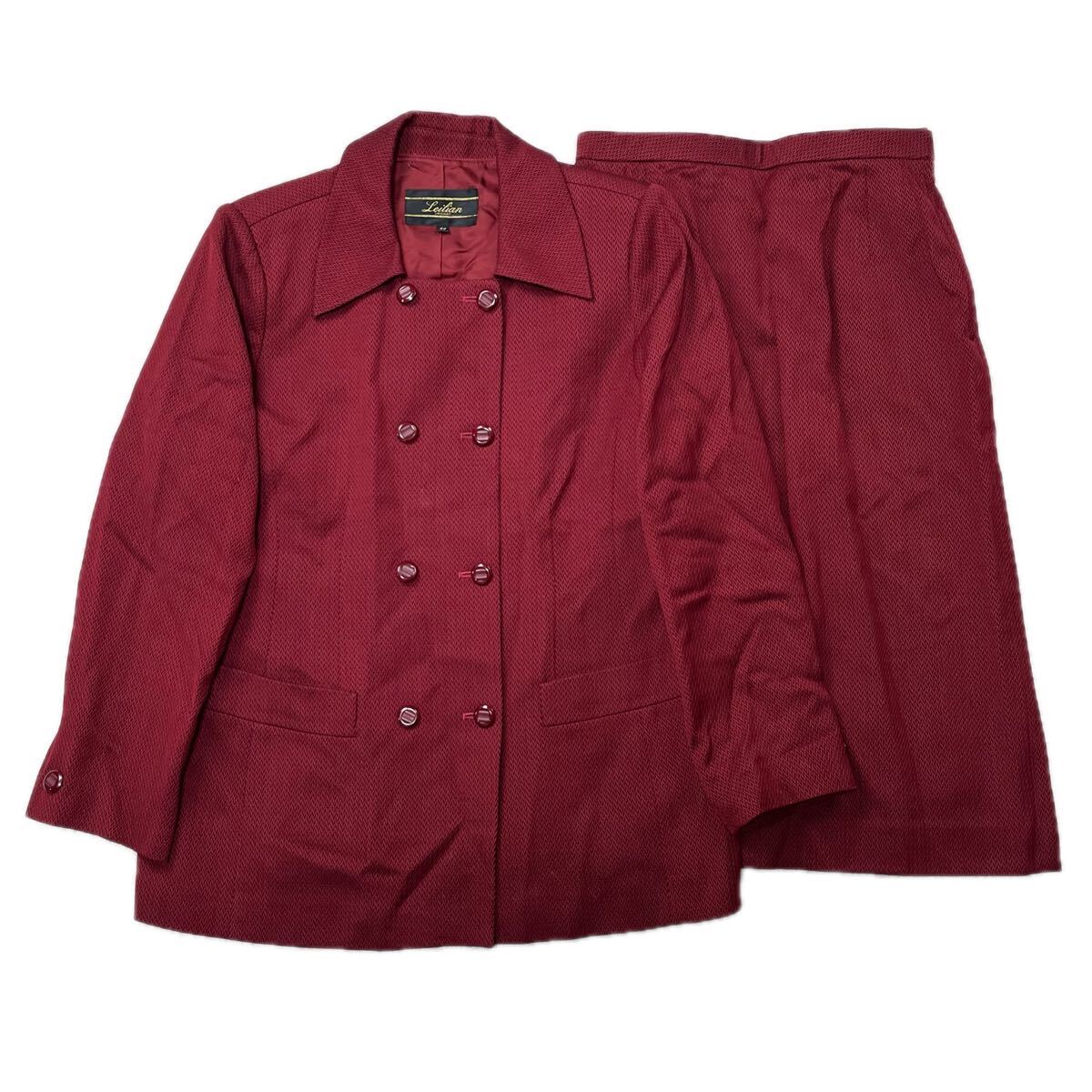 Leilian レリアン スカートスーツ セットアップ ダブル ジャケット 膝丈スカート 11号 Mサイズ相当 レッド ラファエル ウール拍卖