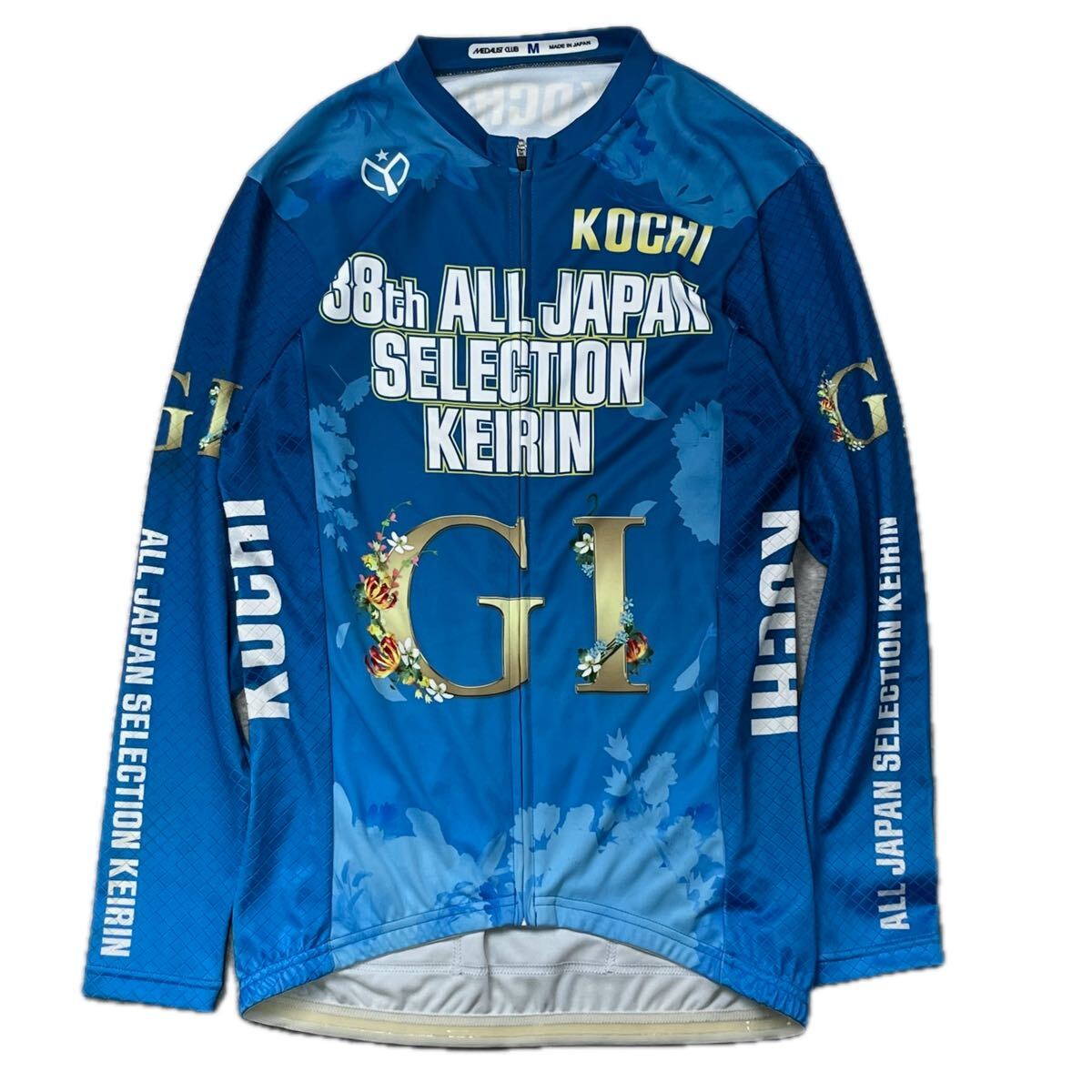 38th all japan collection 競輪 サイン入り KOCHI ポリエステル ポリウレタン サイクルジャージ 長袖 フルジップ ブルー スポーツウェア 拍卖